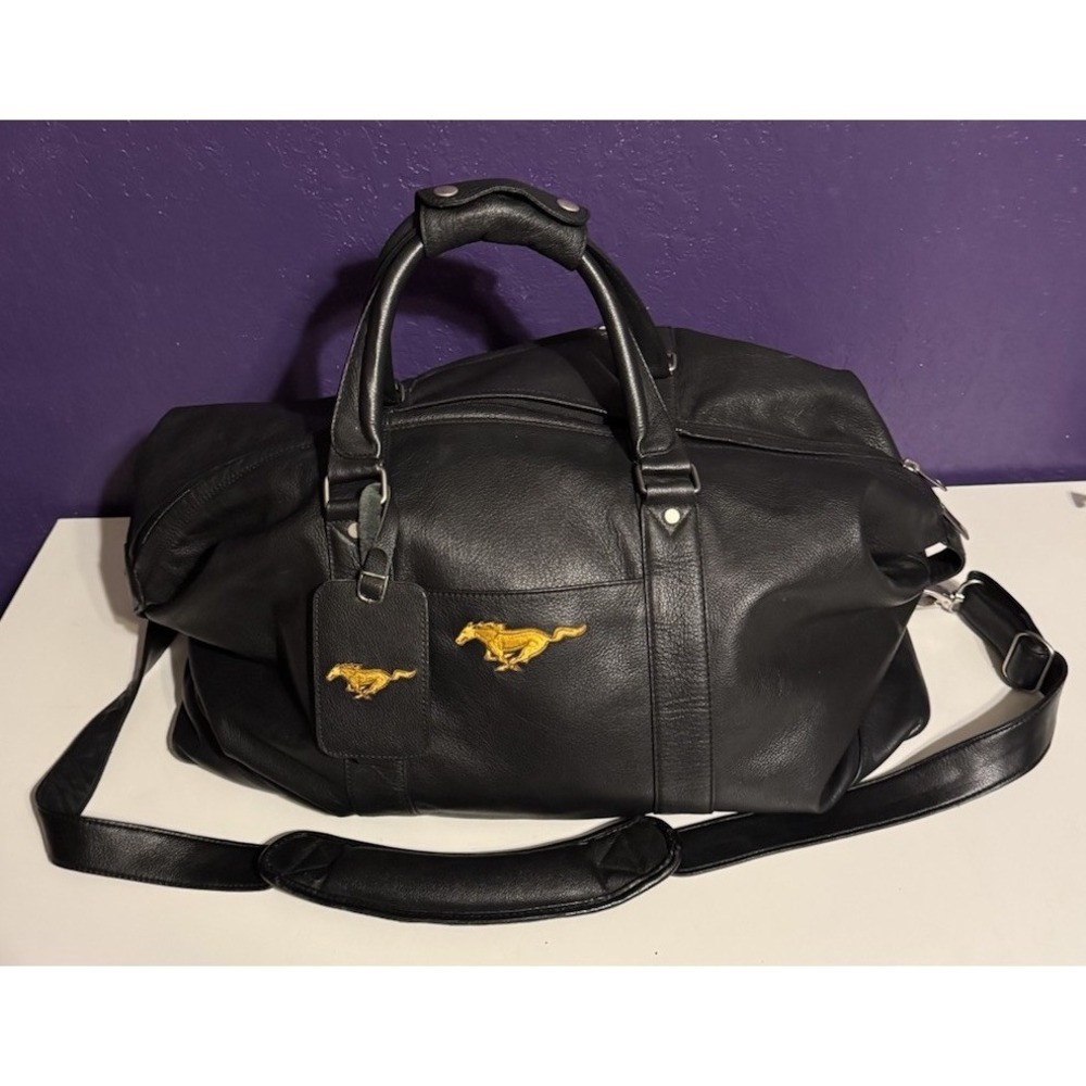 Vintage Ford Mustang Leather Duffle Luggage Employee Gift Shelby Cobra Rare